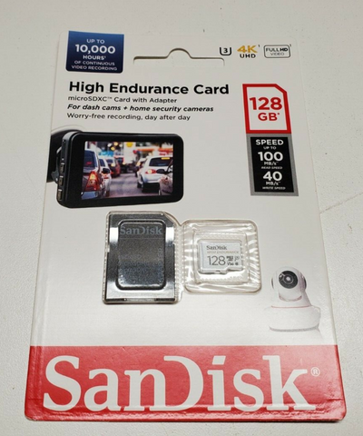 Tarjeta de memoria SanDisk 128 GB de alta resistencia microSDXC C10, U3, V30, 4k UHD con adaptador